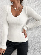 Avery Ribbed V Neck Knit Sweater