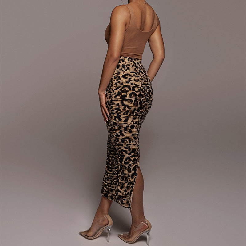 Sienna Animal Print Pleated Midi Skirt