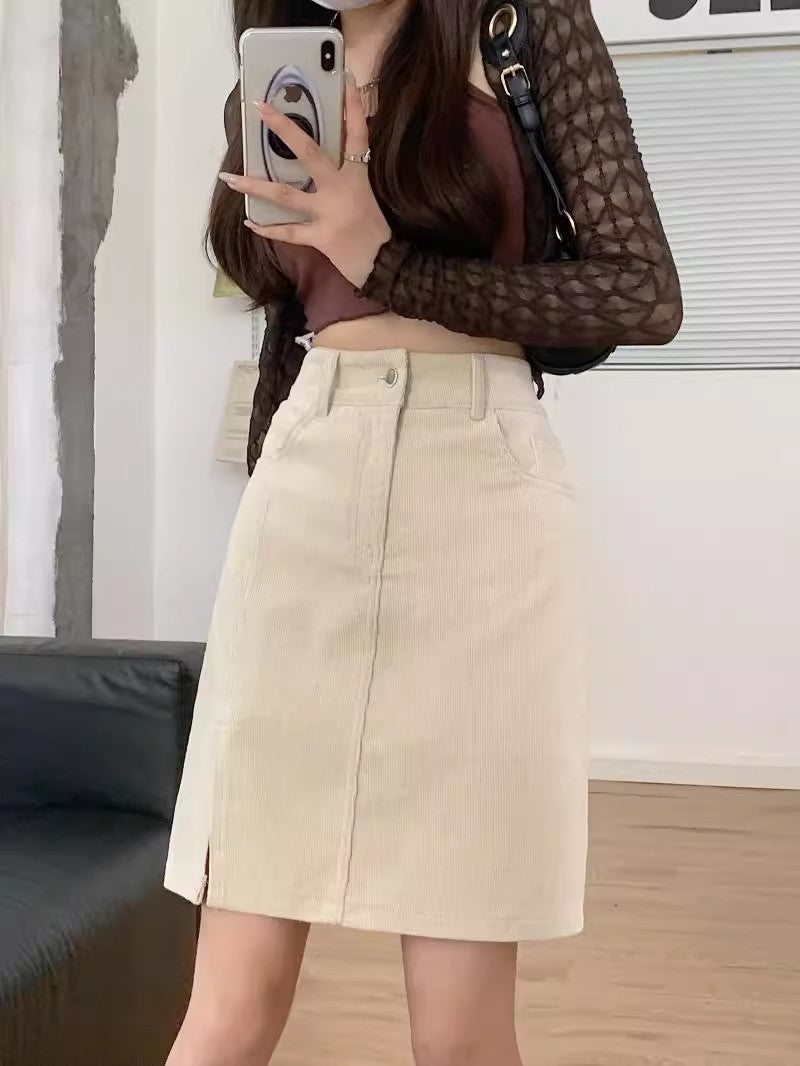 Elara Corduroy A Line Midi Skirt