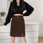 Elara Corduroy A Line Midi Skirt