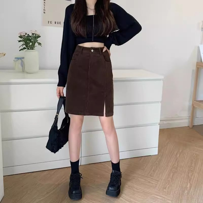 Elara Corduroy A Line Midi Skirt