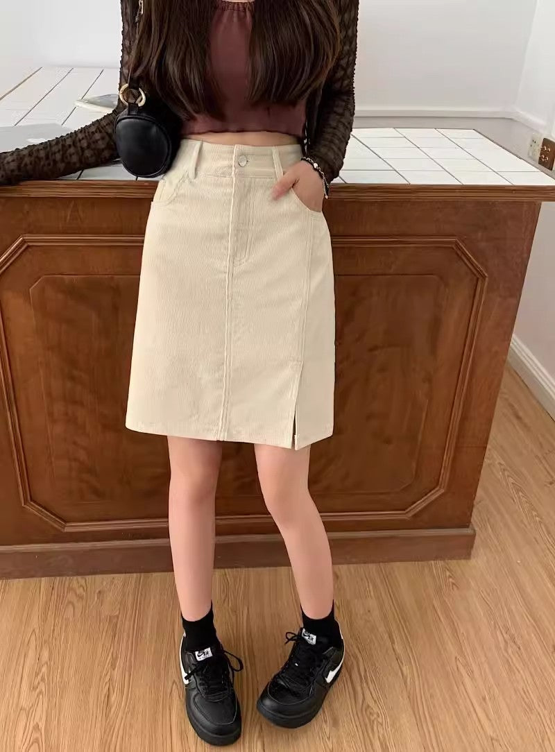 Elara Corduroy A Line Midi Skirt