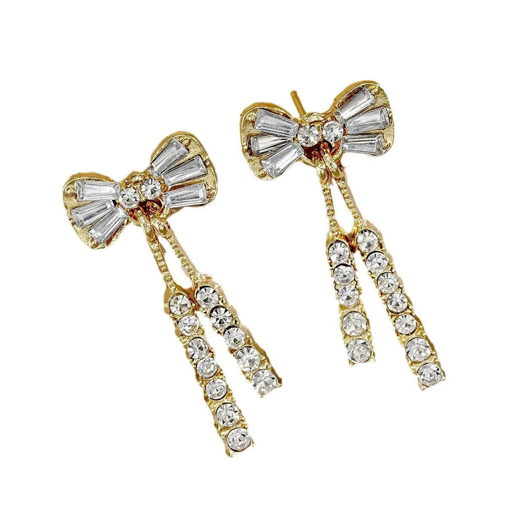 WOLZI Elodie Crystal Bow Stud Earrings in gold tone