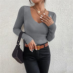 Avery Ribbed V Neck Knit Sweater