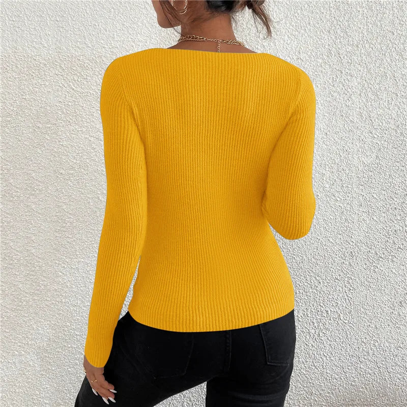 Avery Ribbed V Neck Knit Sweater