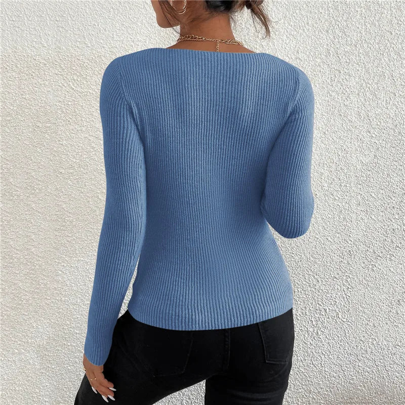 Avery Ribbed V Neck Knit Sweater
