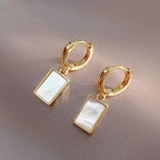 WOLZI Lumi Pearl Circle Stud Earrings with rectangular mother of pearl charms in gold