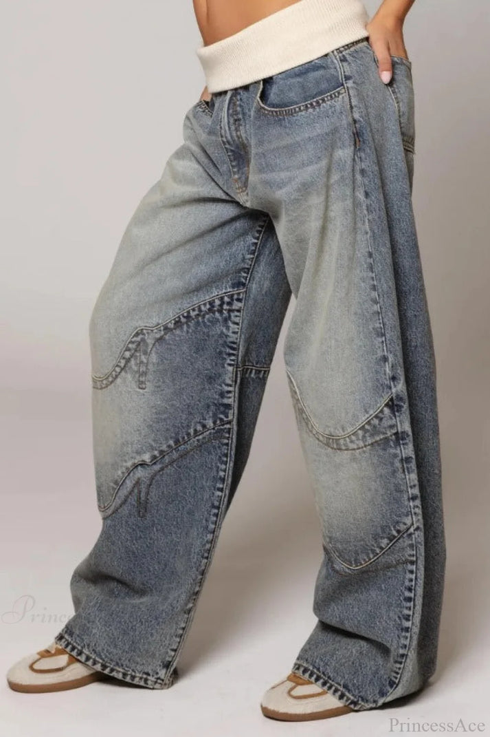 Washed Vintage Blue Denim Jeans